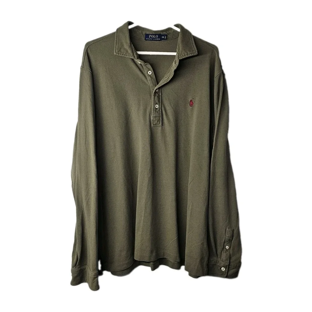POLO RALPH LAUREN SHIRT Long Sleeve Embroidered Logo Mens Vtg Olive Green